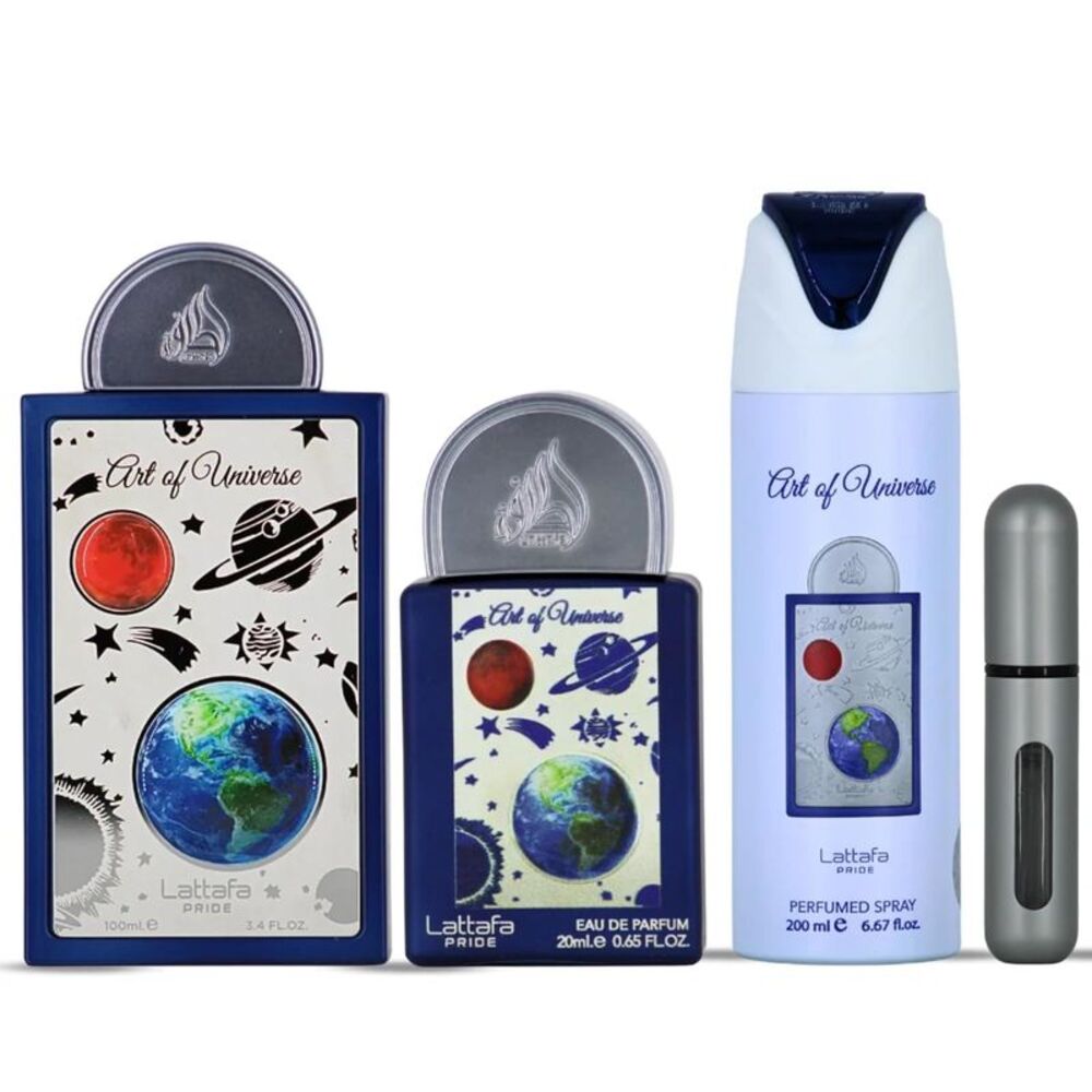 Lattafa Pride Art of Universe Set for Unisex (3.4 EDP+ 0.65 EDP+ 6.67 DEO) - New